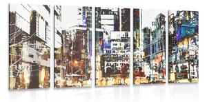 5-dielny obraz abstraktná panoráma mesta