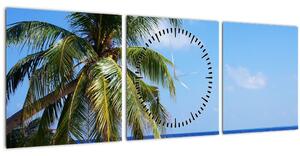 Obraz palmy na pláži (s hodinami) (90x30 cm)