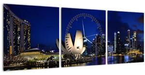 Obraz nočného Singapuru (s hodinami) (90x30 cm)