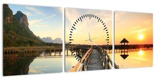 Obraz dreveného móla (s hodinami) (90x30 cm)