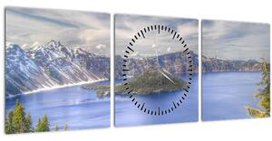 Obraz horského jazera (s hodinami) (90x30 cm)