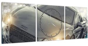 Obraz auta Audi - sivé (s hodinami) (90x30 cm)