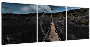 Obraz drevenej cesty za súmraku (s hodinami) (90x30 cm)