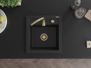 Mexen Vito, granitový drez 520x490x210 mm, 1-komorový, čierna so zlatým sifónom, 6503521000-77-G