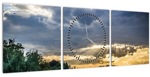 Obraz krajiny s lúčmi (s hodinami) (90x30 cm)