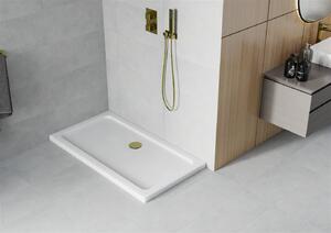 Mexen SLIM - Obdĺžniková sprchová vanička 140x70x5cm + zlatý sifón, biela, 40107014G
