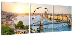 Obraz mesta Budapešť s riekou (s hodinami) (90x30 cm)