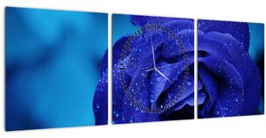 Obraz modrej ruže (s hodinami) (90x30 cm)