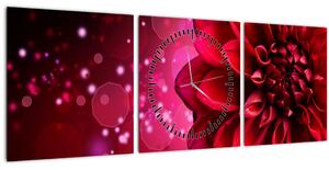 Obraz červené kvety (s hodinami) (90x30 cm)