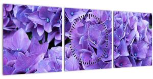 Obraz fialových kvetov (s hodinami) (90x30 cm)