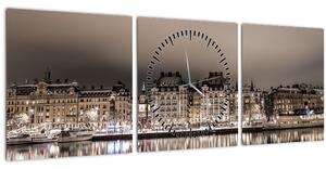 Obraz mesta v šere (s hodinami) (90x30 cm)