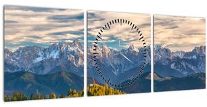 Obraz - horská panorama (s hodinami) (90x30 cm)