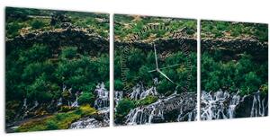 Obraz vodopádov v prírode (s hodinami) (90x30 cm)