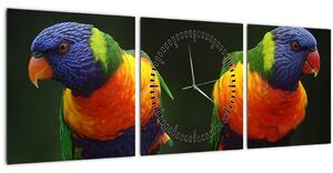 Obraz papagájov (s hodinami) (90x30 cm)