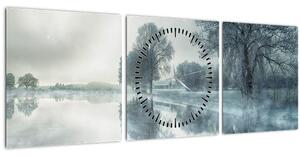 Obraz zimnej prírody (s hodinami) (90x30 cm)
