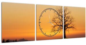Obraz západu slnka na lúke (s hodinami) (90x30 cm)