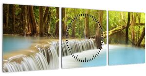 Obraz Huay Mae Kamin vodopádu v lese (s hodinami) (90x30 cm)