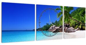 Obraz pláže na Praslin ostrove (s hodinami) (90x30 cm)