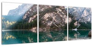 Obraz horského jazera (s hodinami) (90x30 cm)