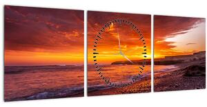 Obraz západu slnka pri mori (s hodinami) (90x30 cm)