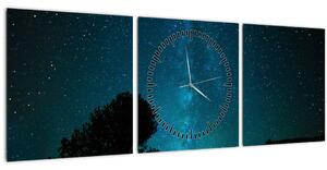 Obraz nočnej oblohy s hviezdami (s hodinami) (90x30 cm)