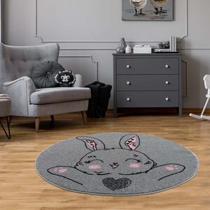 Detský sivý okrúhly koberec usmievavý zajko Sivá Šírka: 120 cm