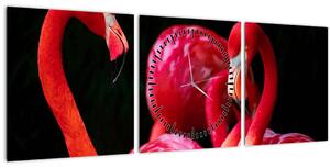 Obraz červených plameniakov (s hodinami) (90x30 cm)