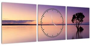 Obraz vodnej hladiny pri východe slnka (s hodinami) (90x30 cm)