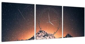 Obraz hviezdnej oblohy s horami (s hodinami) (90x30 cm)