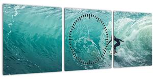 Obraz surfovanie (s hodinami) (90x30 cm)