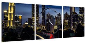 Obraz nočného mesta (s hodinami) (90x30 cm)