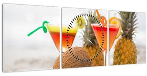 Obraz ananásov a pohárov na pláži (s hodinami) (90x30 cm)