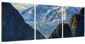 Obraz krajiny s horami (s hodinami) (90x30 cm)