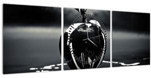 Obraz čierneho jablká (s hodinami) (90x30 cm)