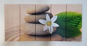 5-dielny obraz biely kvet a kamene v piesku