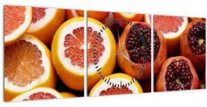 Obraz pomarančov a granátových jabĺk (s hodinami) (90x30 cm)