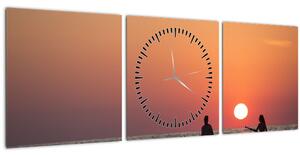 Obraz kanoistov pri západe slnka (s hodinami) (90x30 cm)