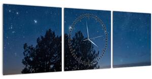 Obraz stromov v noci (s hodinami) (90x30 cm)