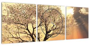 Obraz stromu na lúke (s hodinami) (90x30 cm)