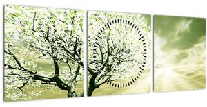 Obraz stromu na lúke (s hodinami) (90x30 cm)