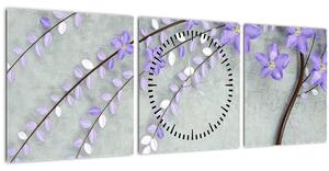 Obraz - Fialový dážď (s hodinami) (90x30 cm)