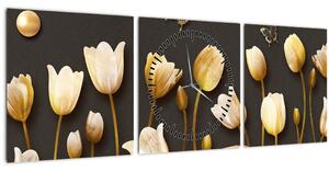 Obraz - Tulipány - abstraktné (s hodinami) (90x30 cm)