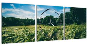 Obraz lúky a lesa (s hodinami) (90x30 cm)