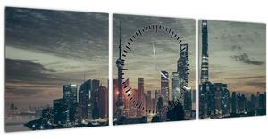 Obraz mesta za súmraku (s hodinami) (90x30 cm)