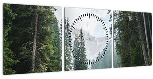 Obraz lesného jazera (s hodinami) (90x30 cm)