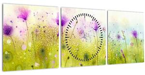 Obraz - Lúčne kvety (s hodinami) (90x30 cm)