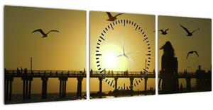 Obraz - Prechádzka po pláži (s hodinami) (90x30 cm)