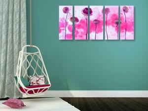 5-dielny obraz kvety s ružovou parou