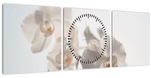 Obraz bielej orchidey (s hodinami) (90x30 cm)