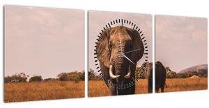 Obraz - Príchod slona (s hodinami) (90x30 cm)